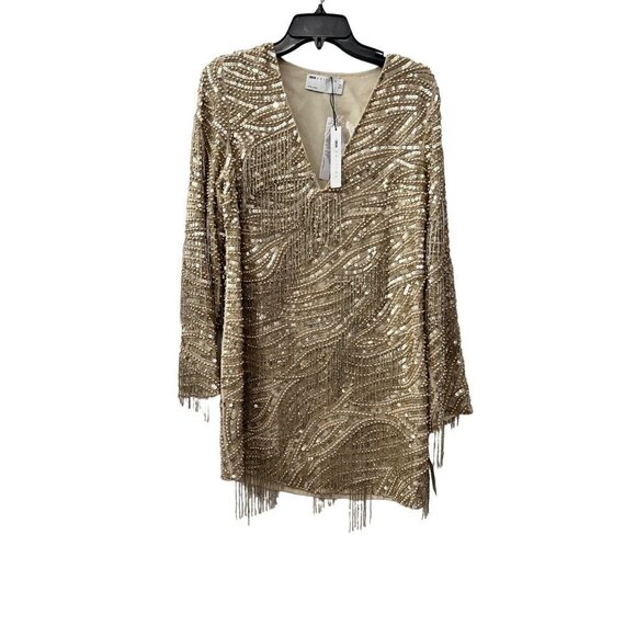 New ASOS EDITION Size 4 Embellished mini shift dress fringe gold *Missing Beads* - Picture 1 of 13